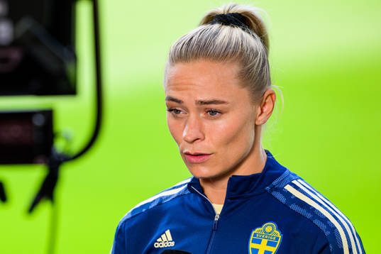 Fridolina Rolfö of Sweden is interviewed by the media