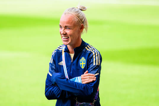 Caroline Seger of Sweden is interviewed by the media