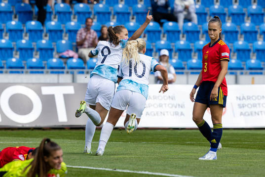 Iris Omarsdottir and Cathinka Tandberg of Norway celebrate