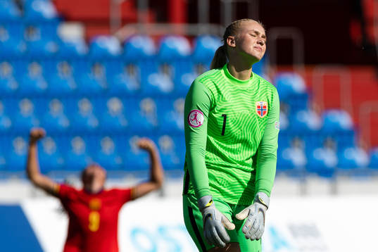Goalkeeper Selma Panengstuen of Norway looks dejected