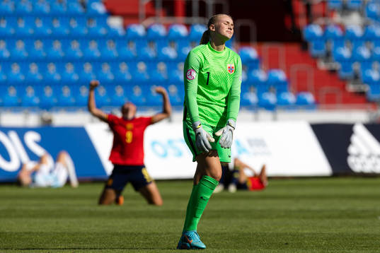 Goalkeeper Selma Panengstuen of Norway looks dejected