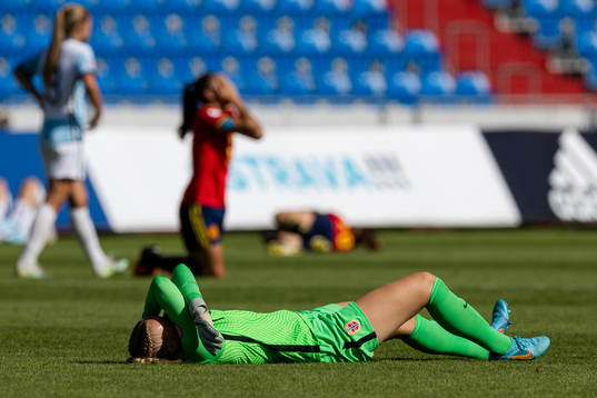 Goalkeeper Selma Panengstuen of Norway looks dejected