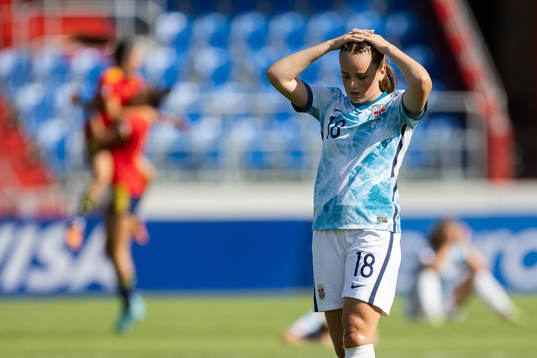 Casandra Lüthcke of Norway looks dejected