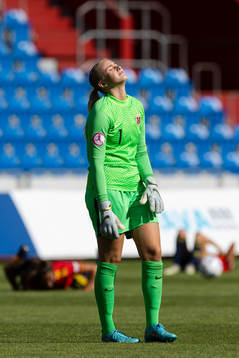 Goalkeeper Selma Panengstuen of Norway looks dejected