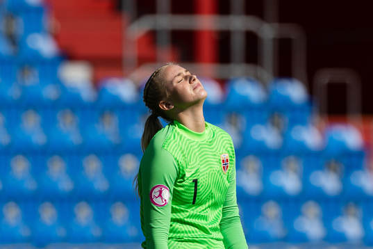 Goalkeeper Selma Panengstuen of Norway looks dejected