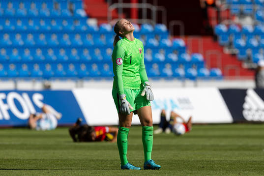 Goalkeeper Selma Panengstuen of Norway looks dejected