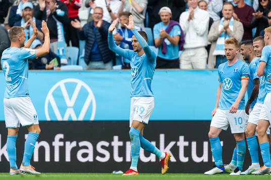 Malmö FFs Eric Larsson och Veljko Birmancevic jublar