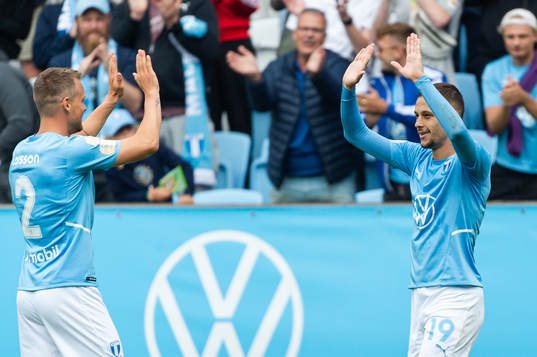 Malmö FFs Eric Larsson och Veljko Birmancevic jublar