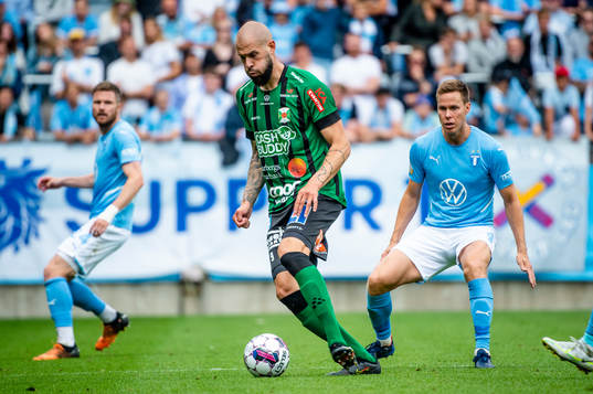 Varbergs Robin Simovic mot Malmö FFs Niklas Moisander