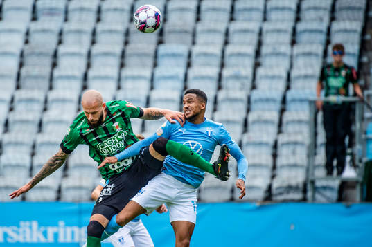 Varbergs Robin Simovic mot Malmö FFs Martin Olsson