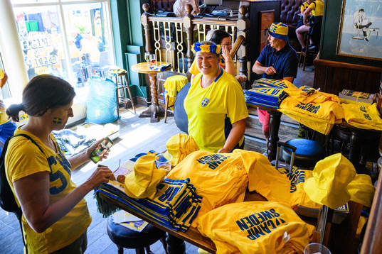 Camp Sweden sells fan merchandise in downtown Sheffield