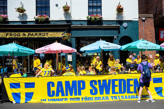 Camp Sweden gather sport Frog & Parrot in downtown Sheffield