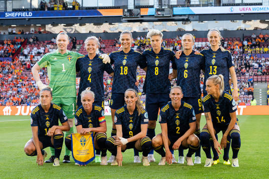 The starting eleven of Sweden pose for a team photo