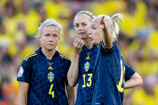 Hanna Glas , Amanda Ilestedt and Caroline Seger of Sweden