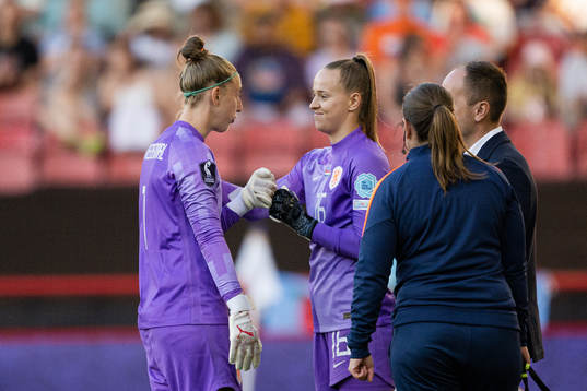 Goalkeeper Sari Van Veenendaal  is substituted off for