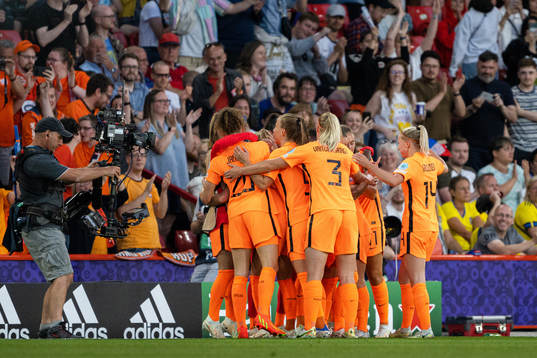 Players of Netherlands celebrate the 1-1 goal