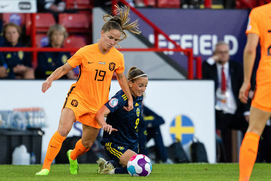 Marisa Olislagers  of Netherlands and Kosovare Asllani of