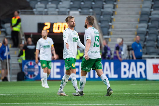 Hammarbys Dennis Widgren och Mads Fenger Nielsen jublar