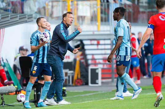 Djurgårdens tränare Kim Bergstrand och Joel Asoro