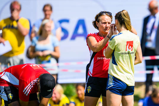 Kosovare Asllani and physio Annica Näsmark of the Swedish