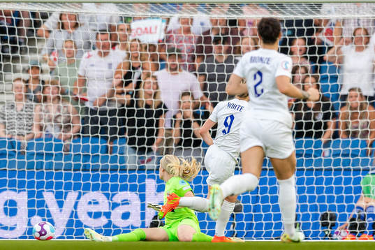 Ellen White of England scores the 3-0 goal behind