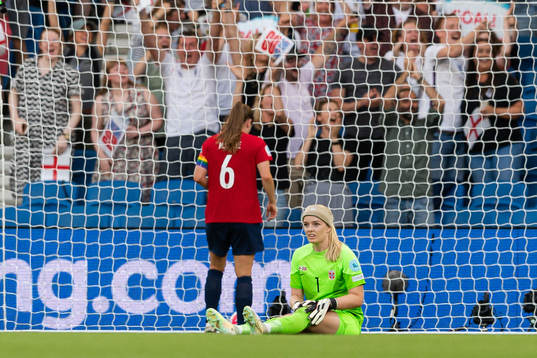 Goalkeeper Guro Pettersen of Norway looks dejected