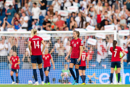 Ada Hegerberg and Caroline Graham Hansen of Norway look