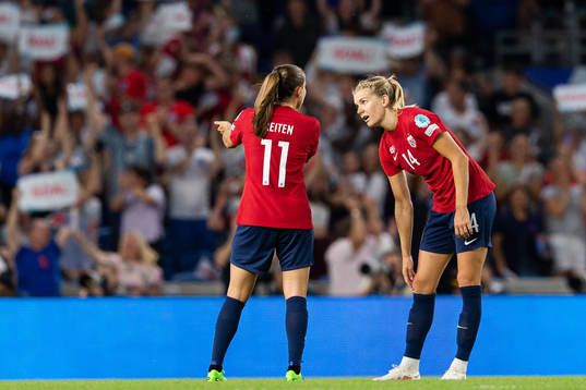 Guro Reiten and Ada Hegerberg of Norway look dejected