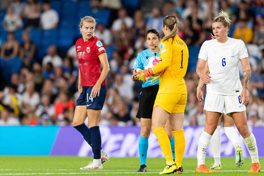 Ada Hegerberg of Norway and goalkeeper Alexandra Mary Earps