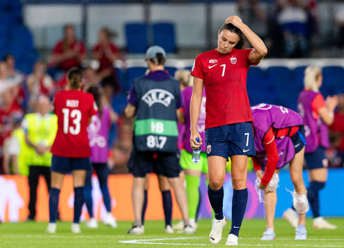 Ingrid Syrstad Engen of Norway looks dejected