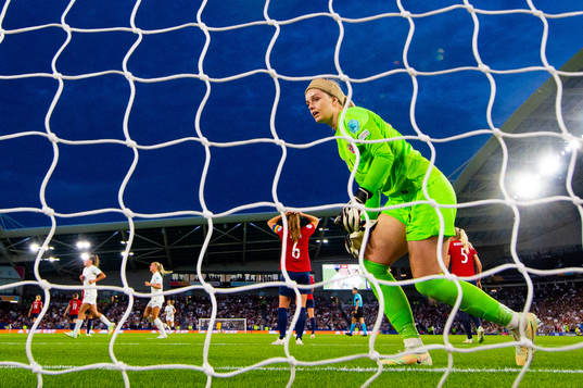 Goalkeeper Guro Pettersen of Norway looks dejected