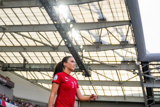 Ingrid Syrstad Engen of Norway enters the pitch