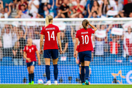 Ada Hegerberg and Caroline Graham Hansen of Norway look