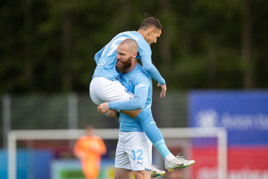 Veljko Birmancevic and Jo Inge Berget of Malmö FF celebrate