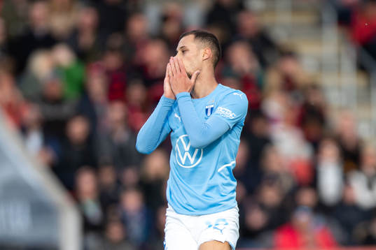Veljko Birmancevic of Malmö FF looks dejected