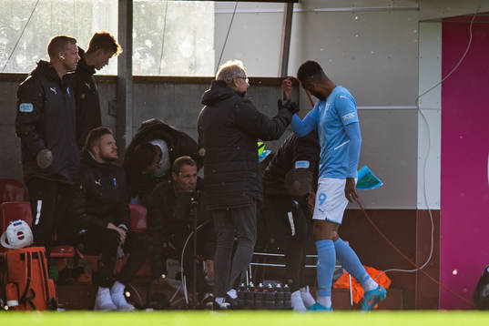 Isaac Kiese Thelin of Malmö FF in pain