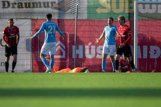 Goalkeeper Johan Dahlin of Malmö FF in pain