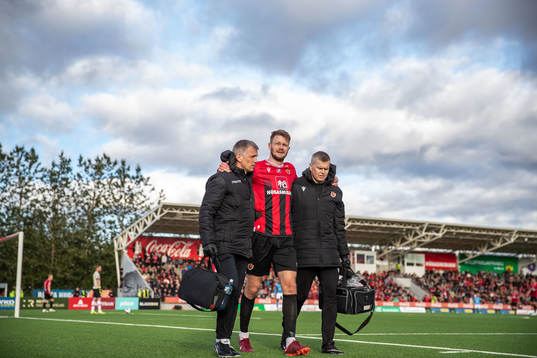 Halldor Smari Sigurdsson of Vikingur in pain