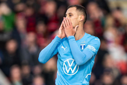 Veljko Birmancevic of Malmö FF looks dejected