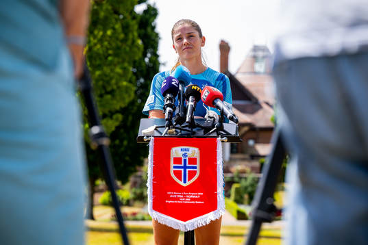 Maren Mjelde of the Norwegian national football team at a