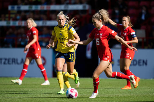 Stina Blackstenius of Sweden and Luana Buhler of Switzerland