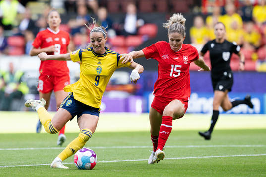 Kosovare Asllani of Sweden and Luana Buhler of Switzerland