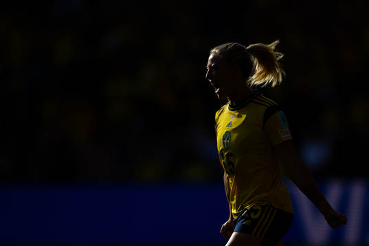 Rebecka Blomqvist of Sweden celebrates a disallowed goal