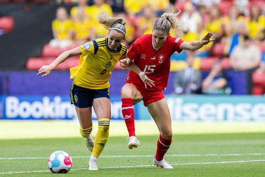 Kosovare Asllani of Sweden and Luana Buhler of Switzerland