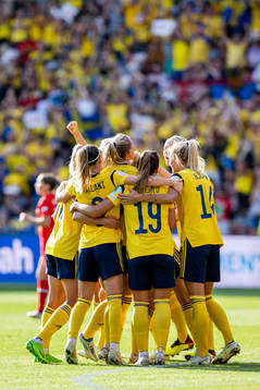 Players of Sweden celebrate the 2-1 goal
