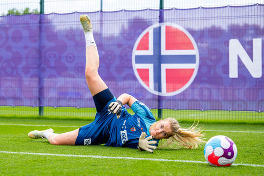 Goalkeeper Guro Pettersen of the Norwegian national