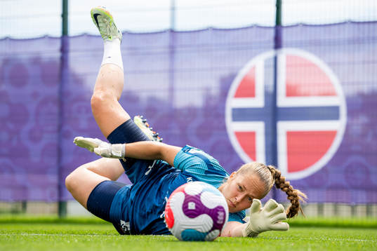 Goalkeeper Aurora Mikalsen of the Norwegian national