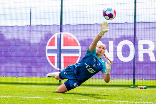 Goalkeeper Aurora Mikalsen of the Norwegian national