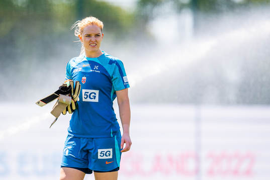 Goalkeeper Guro Pettersen of the Norwegian national