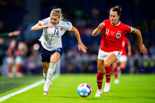 Ada Hegerberg of Norway and Viktoria Sophie Schnaderbeck of